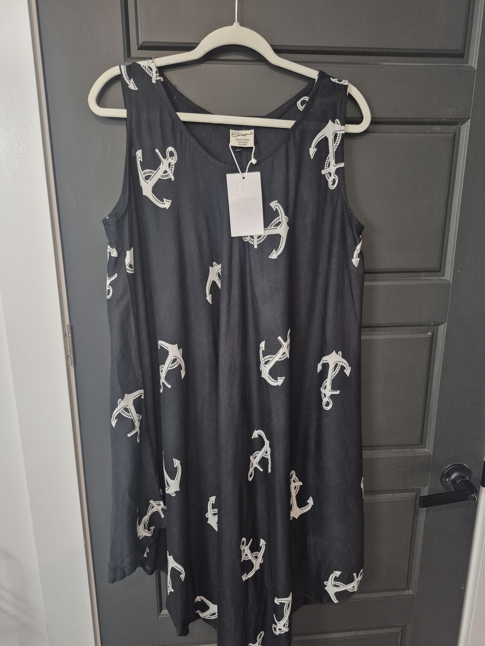 Exist Black Dress with White Anchor Print